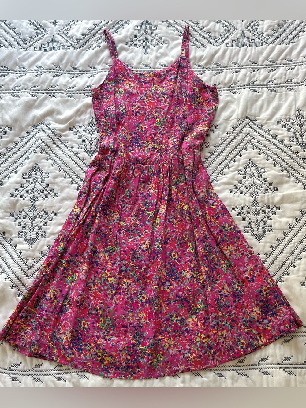 GAP Pink Floral Spaghetti Strap Sundress Shirred Waist Fit & Flare Size XL